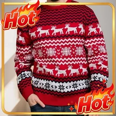 Christmas Theme Sweater Xmas Reindeer Printed Pullover Santa Holiday Sweatshirt Top Casual Autumn Snowflake Winter Menclothing