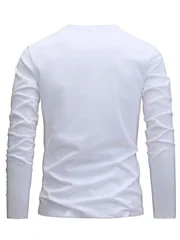 Men's 100% Pure Cotton Crew Neck Long Sleeve T-Shirt, Loose Fit, Fashion Pattern Print, Casual Versatile Top for Spring & Autumn