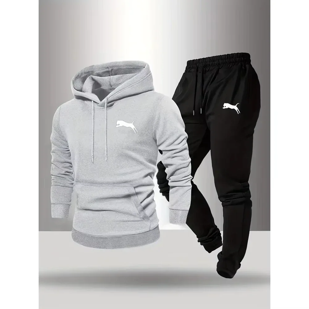 2026 Hot Selling Men's Hooded Sweatshirt & Pants Set Casual Tracksuit Streetwear Sportswear Fitness Jogger Outfit Two Piece Set