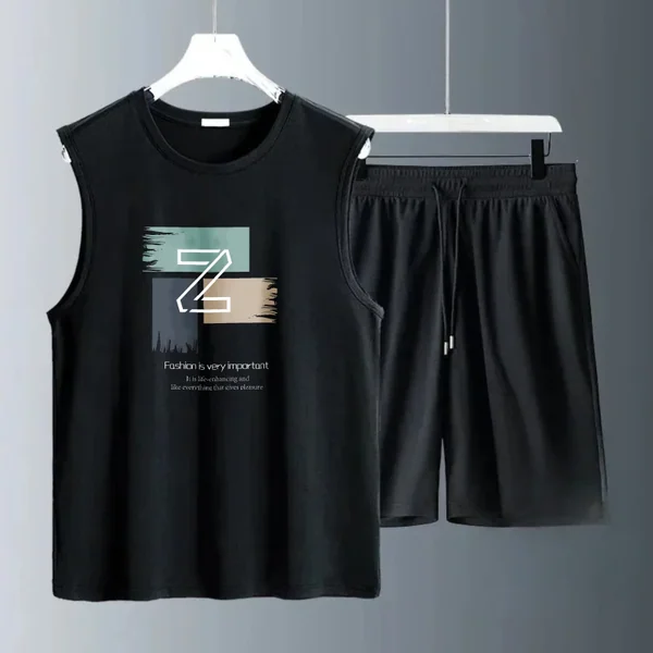 Men's Tank Top Sets 2026 Summer Quick drying seaside oversize Breathable sports suits sports running jogging set beach