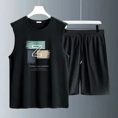 Men's Tank Top Sets 2026 Summer Quick drying seaside oversize Breathable sports suits sports running jogging set beach