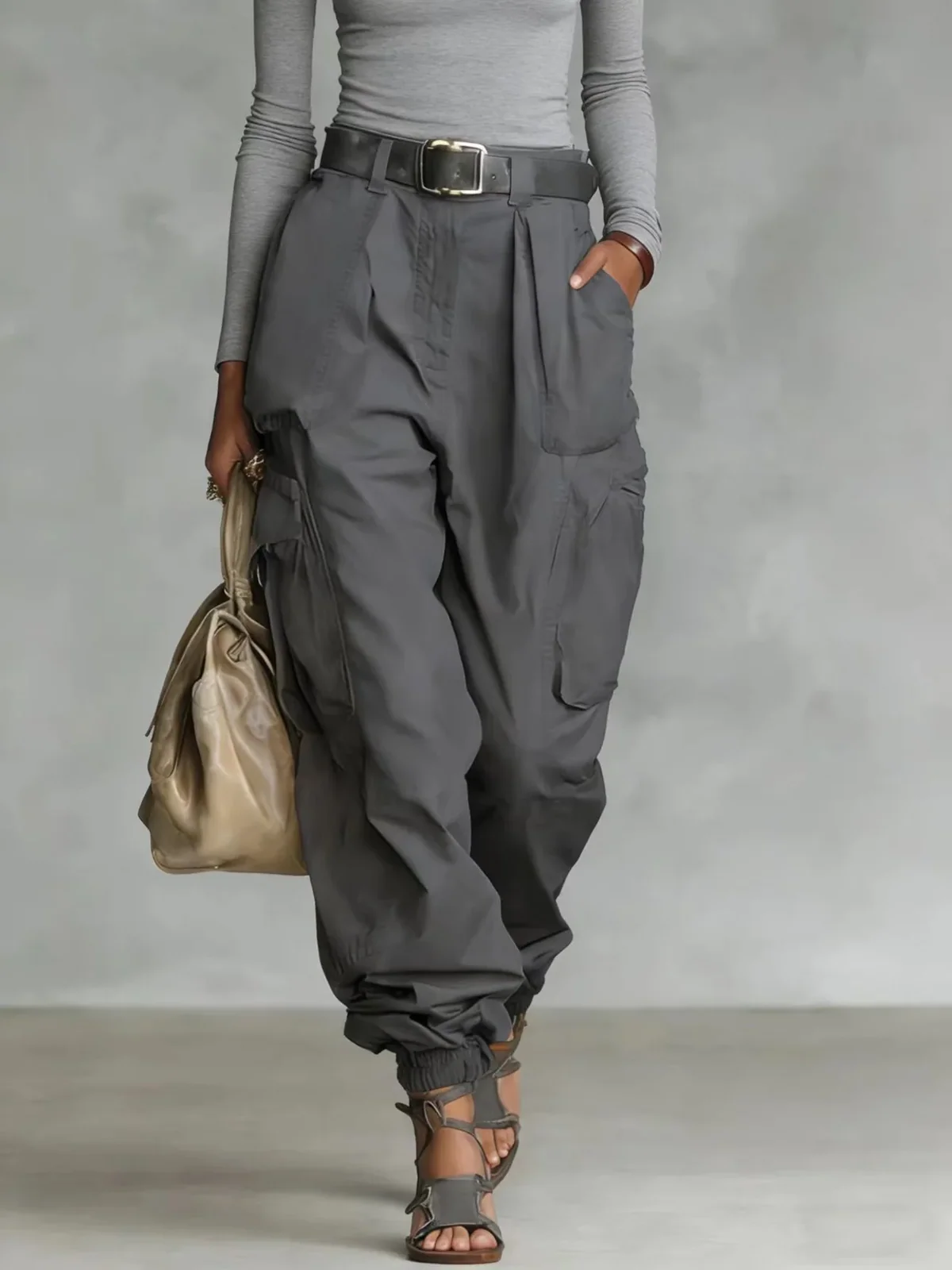 Customization Vintage Casual Trousers For Women Loose Multi-Pocket Cargo Pants Vacation Solid Color Sports Temperament Sweatshir