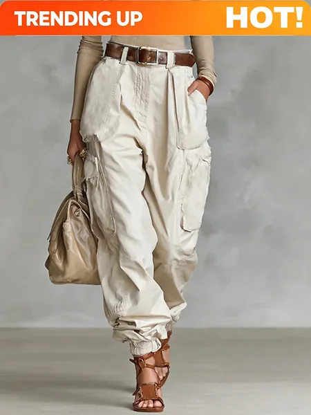 Customization Vintage Casual Trousers For Women Loose Multi-Pocket Cargo Pants Vacation Solid Color Sports Temperament Sweatshir