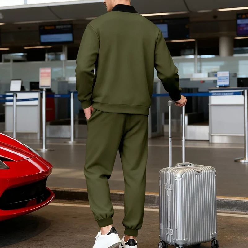TAFLE American-style Loose Fit Lightweight Autumn Men's Simple Zipper Baseball Jacket Sports Casual Set