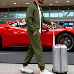TAFLE American-style Loose Fit Lightweight Autumn Men's Simple Zipper Baseball Jacket Sports Casual Set