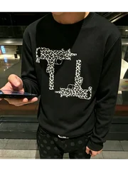 New autumn American retro hip-hop punk leopard print waffle fabric long sleeved top casual street trend niche subculture unisex