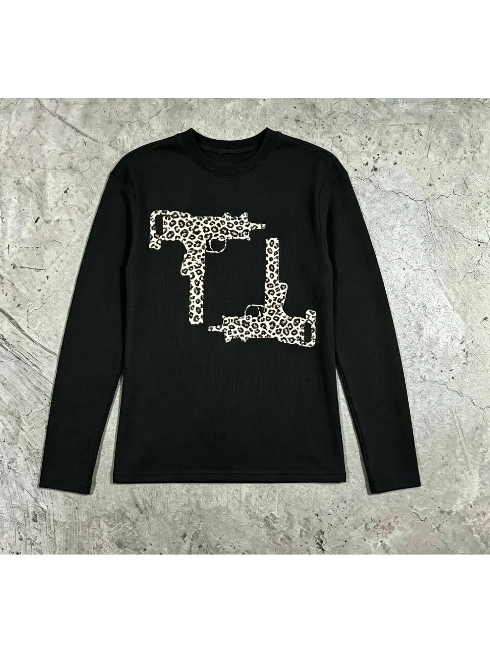 New autumn American retro hip-hop punk leopard print waffle fabric long sleeved top casual street trend niche subculture unisex