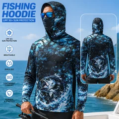 Men's Hooded Performance Fishing Shirt Long Sleeve Quick Dry UV Protection Outdoor Clothing for Men