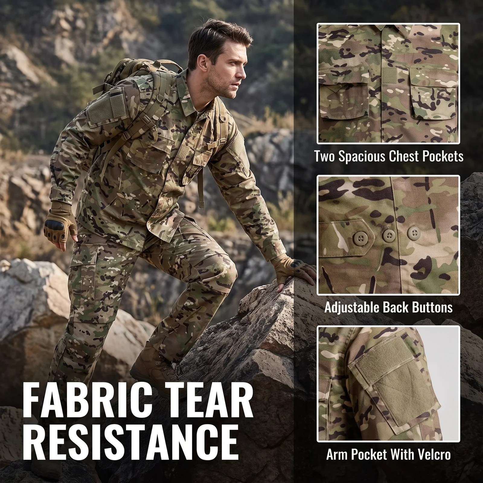 Hunting Uniform Camouflage Tactical Suit Men Outdoors Training Hiking Shirt Coat Pant Set Outdoor Camouflage Training Clothes