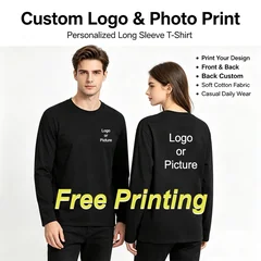 Customized Cotton Long Sleeve T-shirts Men Fashion Personality Printed Round Neck T Shirts Women Casual Daily Tee Tops Camiseta