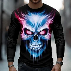 Gothic Skull Long Sleeve T-Shirt Men Halloween Punk Rock Streetwear Polyester Oversized Hip-Hop Grunge Harajuku Unisex Autumn 3D