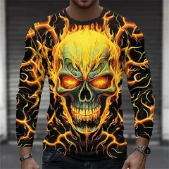 Gothic Skull Long Sleeve T-Shirt Men Halloween Punk Rock Streetwear Polyester Oversized Hip-Hop Grunge Harajuku Unisex Autumn 3D