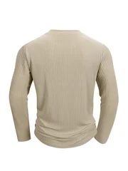 Spring Summer Men's Crew Neck Long Sleeve Top Fitness High Stretch Base Shirt Solid Color Casual Long Sleeve Pullover Clothing