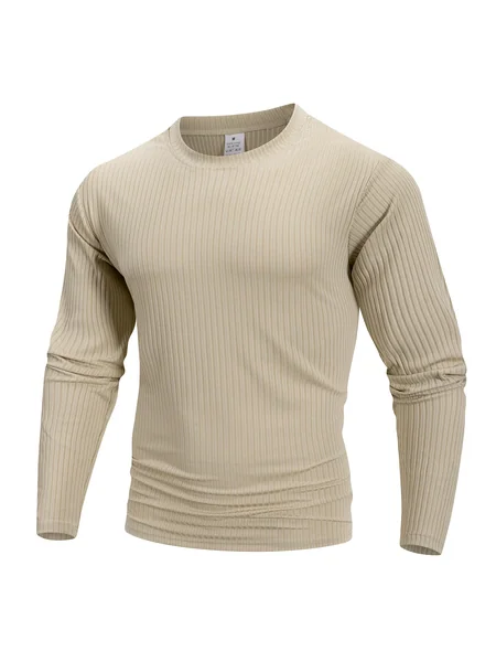 Spring Summer Men's Crew Neck Long Sleeve Top Fitness High Stretch Base Shirt Solid Color Casual Long Sleeve Pullover Clothing