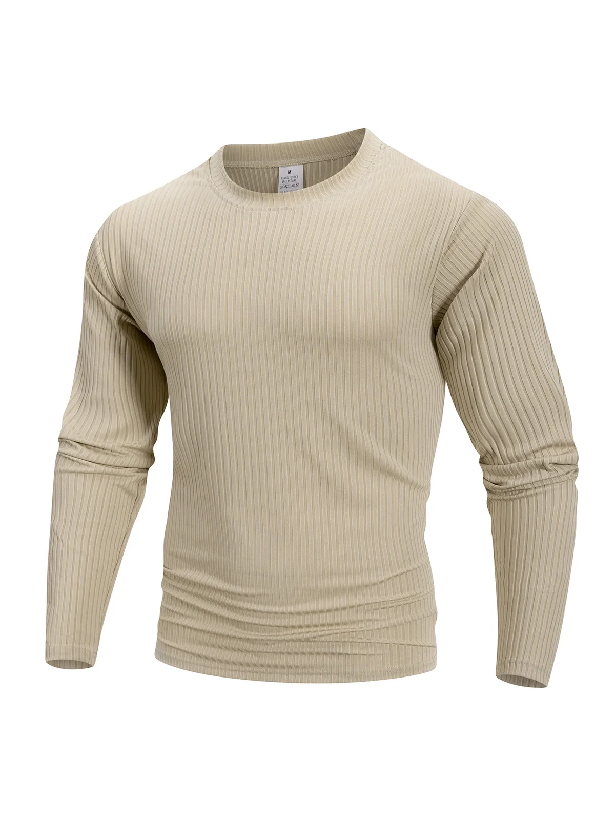 Spring Summer Men's Crew Neck Long Sleeve Top Fitness High Stretch Base Shirt Solid Color Casual Long Sleeve Pullover Clothing