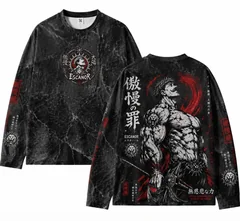 Dark Retro Anime Style Full Print Long Sleeve T‑Shirt Men Marble Crack Texture Graphic Pullover Streetwear Long‑Sleeve Tee
