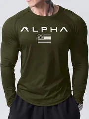New men's long-sleeved T-shirt for Spring and Autumn 2025 featuring street fashion and comfort with 3D letter printing