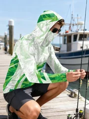 Mens Fishing Shirt Hooded UPF Sun Protection Long Sleeve Face Mask Camo Quick Dry Outdoor Hiking Hunting Rash Guard Jersey Top