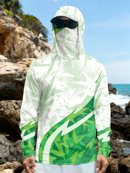 Mens Fishing Shirt Hooded UPF Sun Protection Long Sleeve Face Mask Camo Quick Dry Outdoor Hiking Hunting Rash Guard Jersey Top
