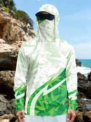 Mens Fishing Shirt Hooded UPF Sun Protection Long Sleeve Face Mask Camo Quick Dry Outdoor Hiking Hunting Rash Guard Jersey Top