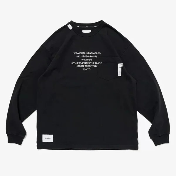 WTAPS Heavyweight Cotton Long Sleeve T-Shirt Men 2026 Autumn Solid Color Pocket Tee Loose Fit Casual Streetwear Top