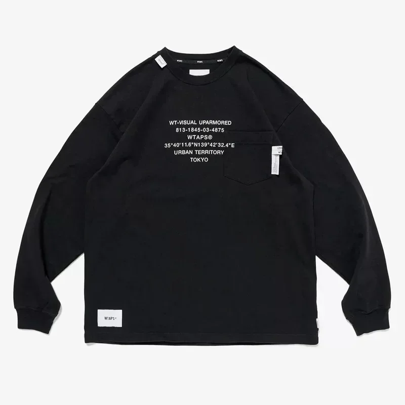 WTAPS Heavyweight Cotton Long Sleeve T-Shirt Men 2026 Autumn Solid Color Pocket Tee Loose Fit Casual Streetwear Top