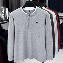 Exquisite Advanced Men's Stand Collar Quarter Zip T-Shirt Autumn Warm Fake Two Piece Sleeve Tops Business Casual Men's Clothing