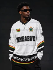 Autumn Zimbabwe Ethnic Street Style Printed Men's V-Neck Long Sleeve T-Shirt, Fashionable Loose Retro Sports Shirt, Men's Top