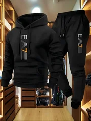 Minimalist Solid Hoodie Tracksuit Stylish Front Print Elastic Cuff Joggers Comfort Knit All Occasion Daily Sportswear