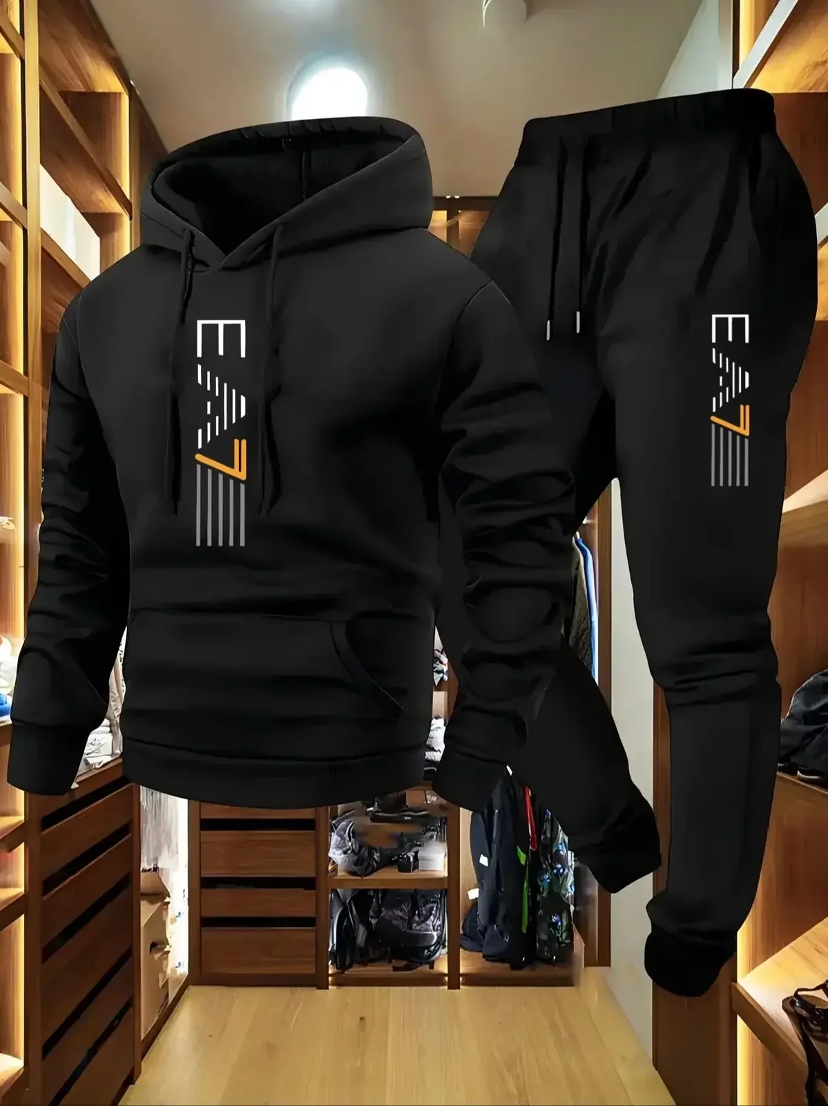 Minimalist Solid Hoodie Tracksuit Stylish Front Print Elastic Cuff Joggers Comfort Knit All Occasion Daily Sportswear