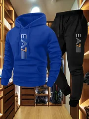 Minimalist Solid Hoodie Tracksuit Stylish Front Print Elastic Cuff Joggers Comfort Knit All Occasion Daily Sportswear