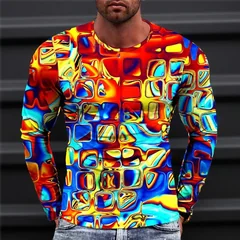2026 New Autumn Man's Optical Illusion Round Neck Long Sleeve T-shirt 3D printing Fashion Top pullover T Shirts Man's Clothing