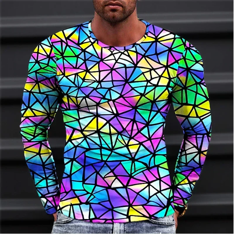 2026 New Autumn Man's Optical Illusion Round Neck Long Sleeve T-shirt 3D printing Fashion Top pullover T Shirts Man's Clothing