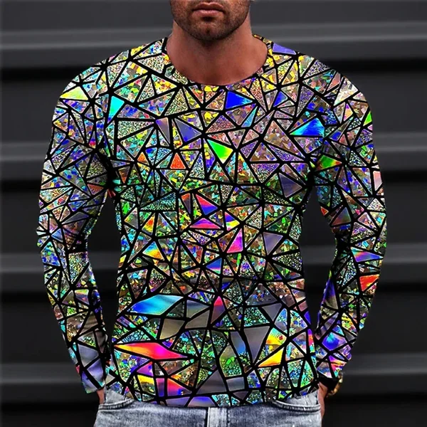 2026 New Autumn Man's Optical Illusion Round Neck Long Sleeve T-shirt 3D printing Fashion Top pullover T Shirts Man's Clothing