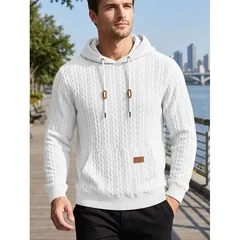 Men'S Knitted Hooded Sweatshirt With Sleeve Pocket Leather Label Drawstring Sports Pullover Casual Daily Wear