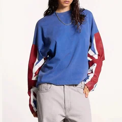 Autumn and Winter Contrasting Street Long Sleeved T-Shirt Y2K Printed Top Pullover High Street Fashion Trend T-Shirt