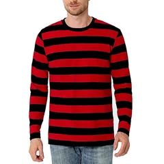 Contrast Stripe 3D Print Men Long Sleeve T-shirt Casual Fashion O-Neck Oversized T Shirts Fashion Tops polyester Men Clothing