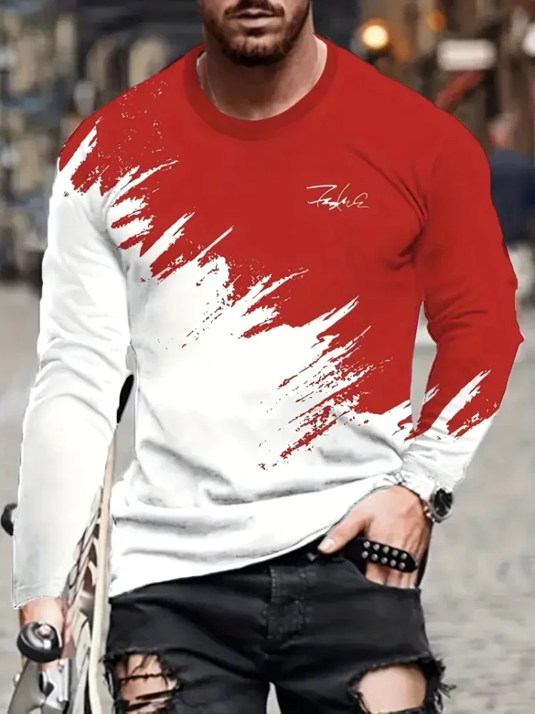 2026 new style printed men's long-sleeved shirt, street and outdoor men's sports T-shirt. Autumn daily urban men's casual shirt