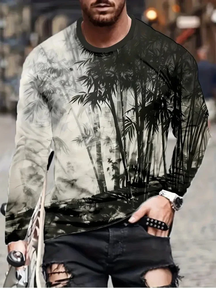 2026 new style printed men's long-sleeved shirt, street and outdoor men's sports T-shirt. Autumn daily urban men's casual shirt