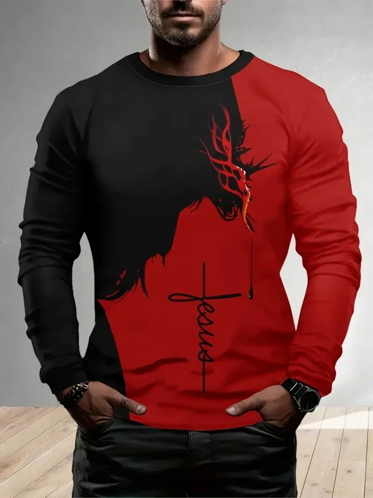 2026 new style printed men's long-sleeved shirt, street and outdoor men's sports T-shirt. Autumn daily urban men's casual shirt