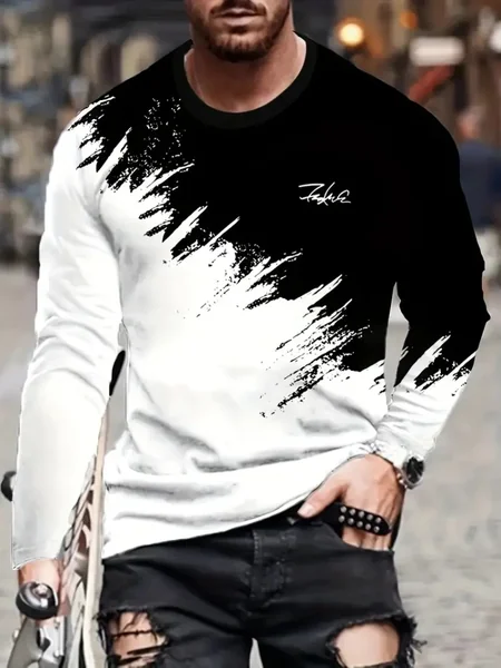 2026 new style printed men's long-sleeved shirt, street and outdoor men's sports T-shirt. Autumn daily urban men's casual shirt