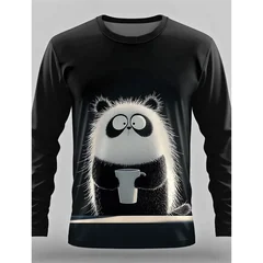 Men Mysterious Black Cat 3D Print Long Sleeve T-shirt Polyester Fiber Gothic Animal Art Graphic Casual Tops