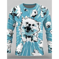 Men Mysterious Black Cat 3D Print Long Sleeve T-shirt Polyester Fiber Gothic Animal Art Graphic Casual Tops