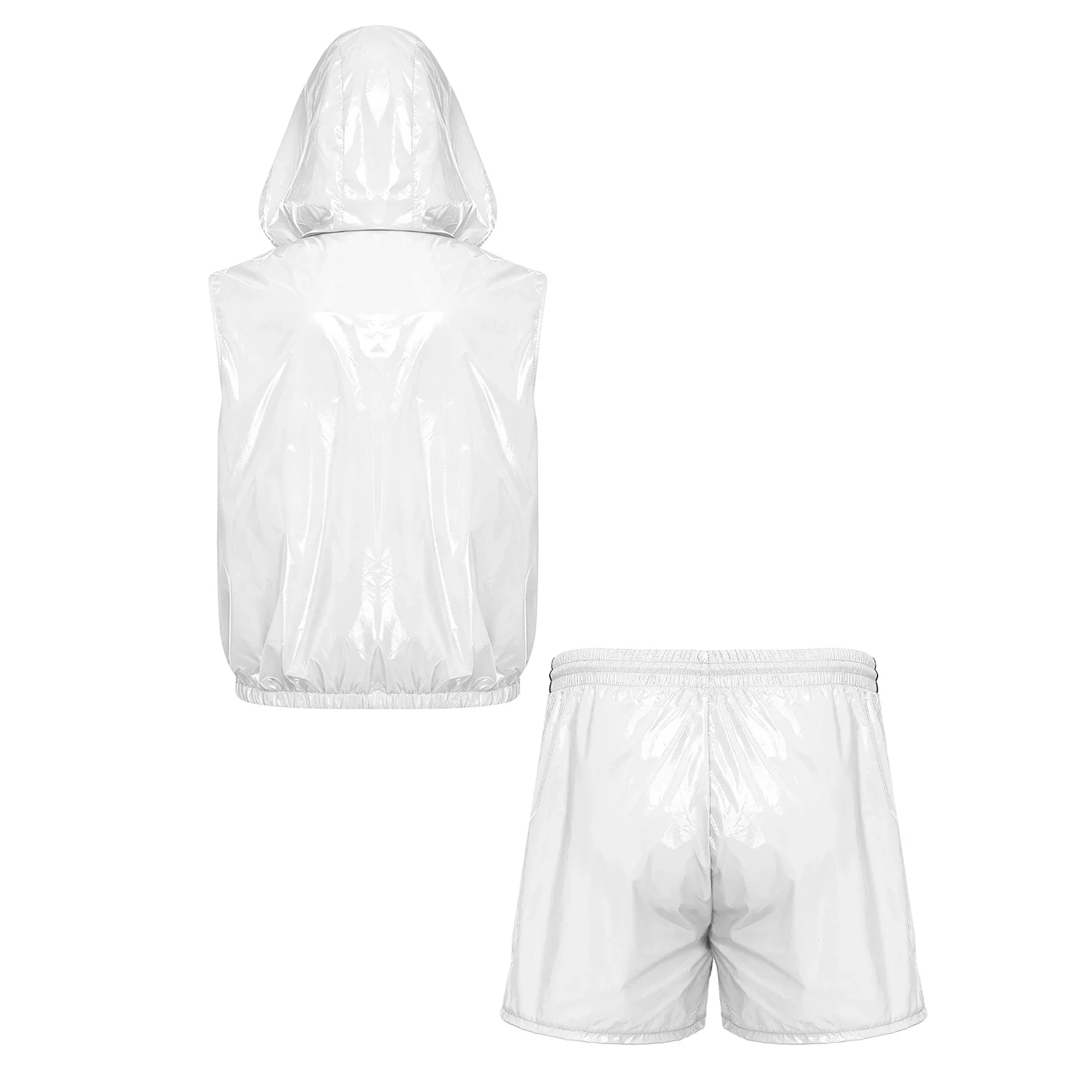 Men Waterproof Tracksuit Causal Sport Outfit Sleeveless Zipper Vest with Detachable Hood And Boxer Shorts for Fitness Workout
