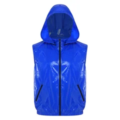 Men Waterproof Tracksuit Causal Sport Outfit Sleeveless Zipper Vest with Detachable Hood And Boxer Shorts for Fitness Workout