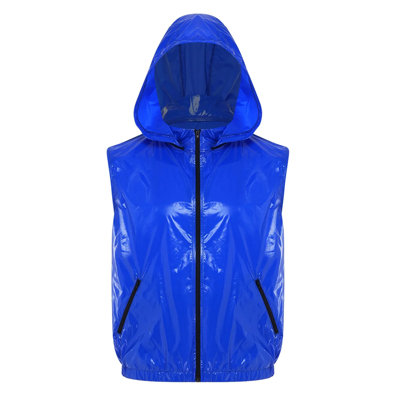 Men Waterproof Tracksuit Causal Sport Outfit Sleeveless Zipper Vest with Detachable Hood And Boxer Shorts for Fitness Workout