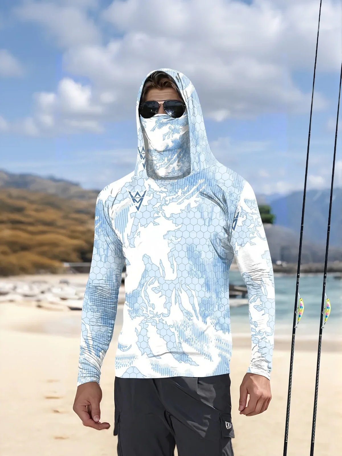 2026 New Model UV-Resistant Fishing Shirt with Long Sleeves and Hooded Collar - UV-Resistant Fishing Mask Clothing