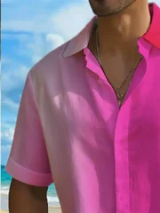 Ombre Magenta Gradient Shirt Men Cuffed Short Sleeve Lightweight Breathable Hawaii Daily Wear