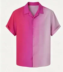 Ombre Magenta Gradient Shirt Men Cuffed Short Sleeve Lightweight Breathable Hawaii Daily Wear