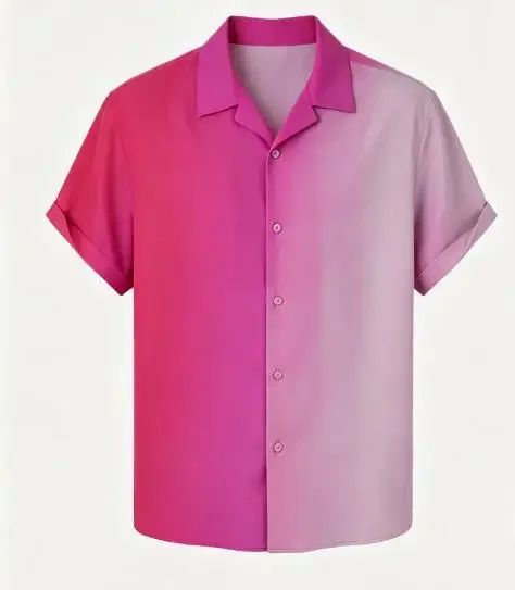 Ombre Magenta Gradient Shirt Men Cuffed Short Sleeve Lightweight Breathable Hawaii Daily Wear